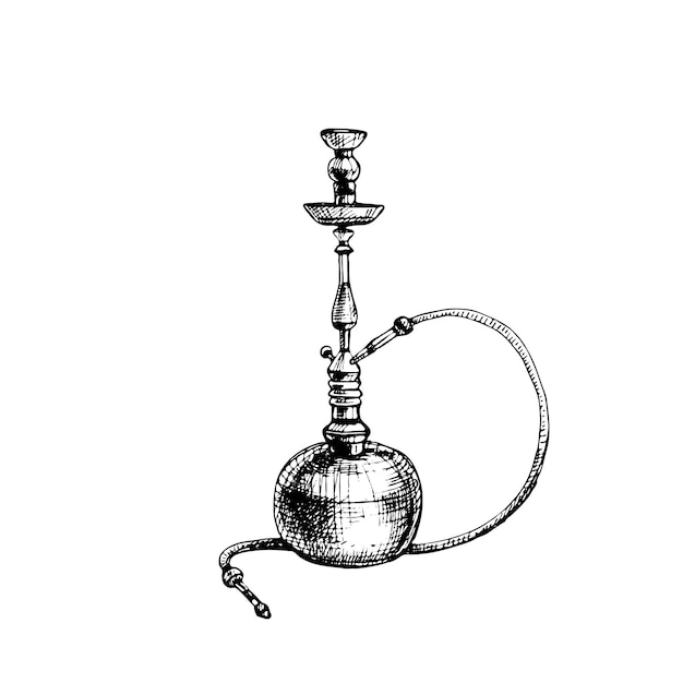 Hookah Vintage hatching black vector illustration isolated on white background