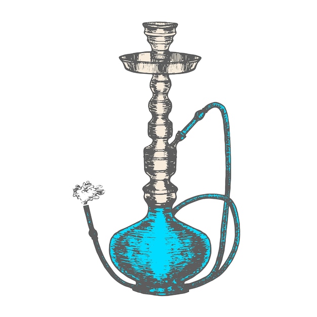 Hookah with Smoking Pipe Hand Draw Sketch. 