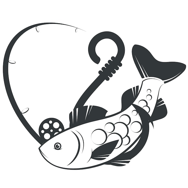 Vector hooked fish silhouette for fishing