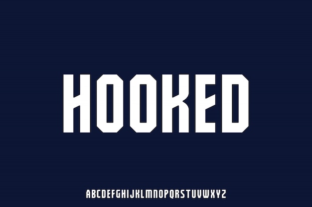 Hooked, vintage bold and strong font alphabet  