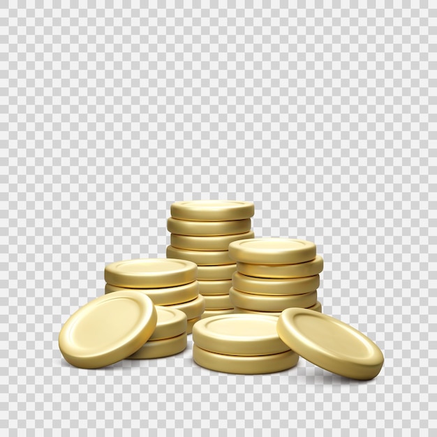 Hoop realistische gouden munt geïsoleerd op transparante achtergrond gouden munt stack