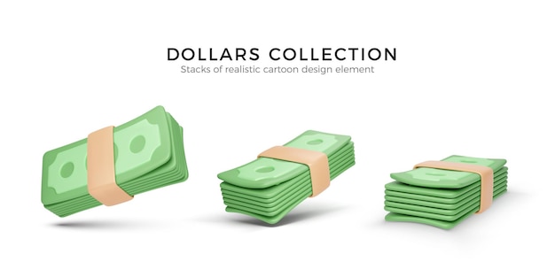 Hoop van groene dollar USA Set van 3D render stapel geld Papieren dollar biljet geïsoleerd op een witte achtergrond Vectorillustratie