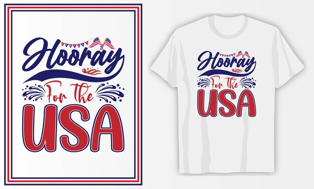 アメリカのHooray7月4日Tシャツデザインプレミアムベクトル