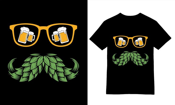 Vector hop cone mustache beer fusion tshirt design