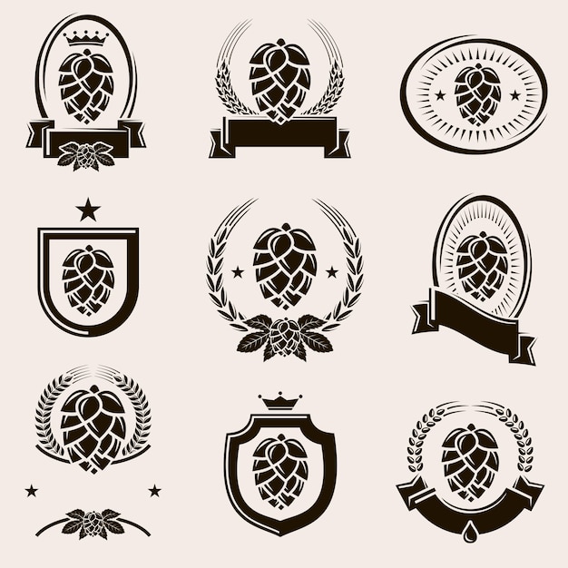 Hop labels and elements set Collection icon hops Vector