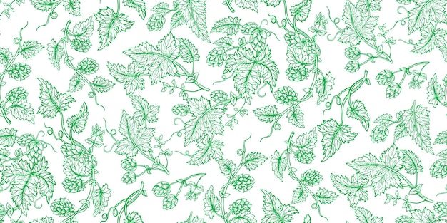 Hop plant tak hand getrokken groene schets set. Hop met bladeren en kegels hoekig kruidontwerp getekende gravurestijl. Schetsen voor bierverpakking ontwerp logo, label, embleem, verpakking, patroon