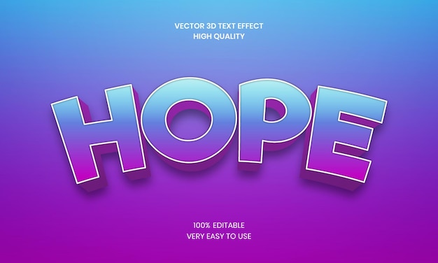 Hope 3d editable text effect premium vector