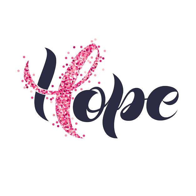 Hope lettering with pink ribbon breast cancer awareness vector illustration for poster banner