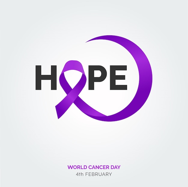 Hope Ribbon Typography 4th February World Cancer Day