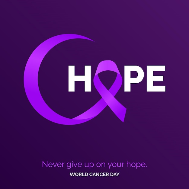 Vettore hope ribbon typography nevery rinuncia alla tua speranza giornata mondiale contro il cancro