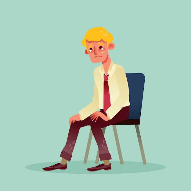 hopeloze zakenman zittend op een stoel en huilende cartoon