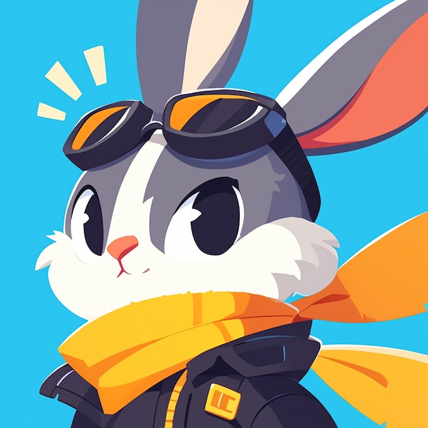 Vector a hopping rabbit pilot cartoon style