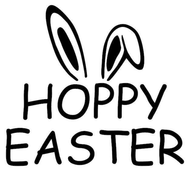 Hoppy Pasen handgeschreven letters met Bunny oren, geïsoleerd op een witte achtergrond