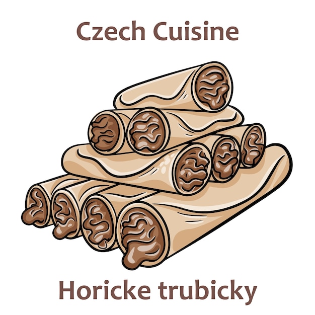 Horicke trubicky These are made up of two twisted thin wafers filled with a creamy filling with various different flavors Czech food Vector image isolated