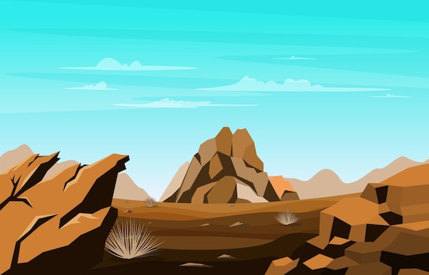 Vector horizon sky western american rock cliff vast desert landscape illustration