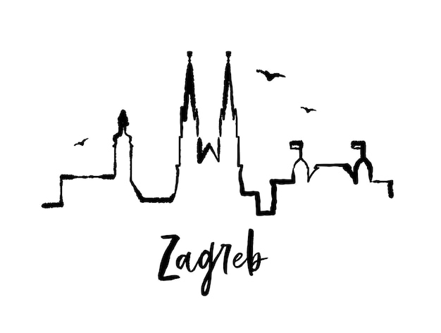 Horizon van Zagreb, Kroatië. Minimalistische stijl, één regel, inkt vectorillustratie