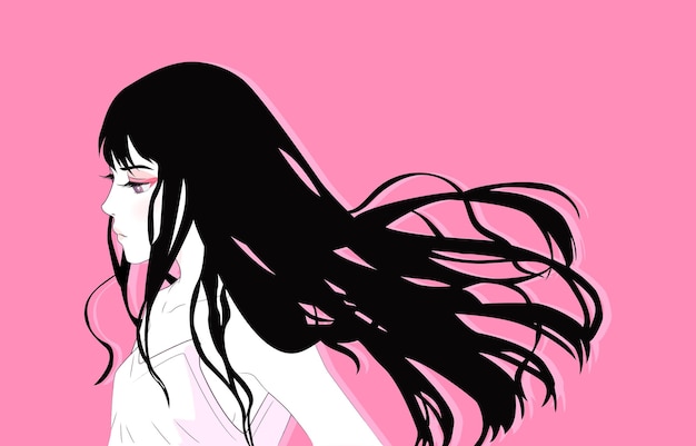 Horizontaal Vectorkunst met animemeisje op roze achtergrond Vectorillustratie voor banneromslag