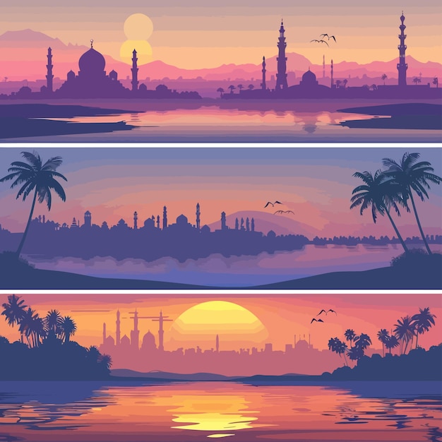 Vector horizontal_abstract_banners_van_arab_city_met_palm_boom