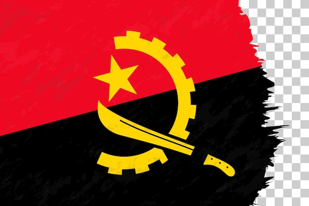 Horizontal Abstract Grunge Brushed Flag of Angola on Transparent Grid