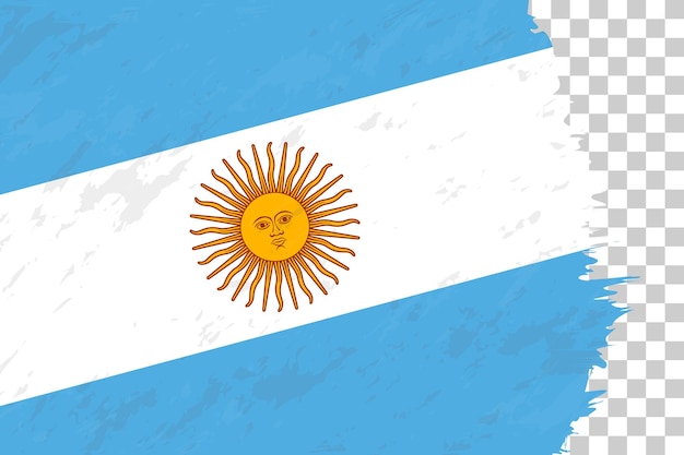 Horizontal Abstract Grunge Brushed Flag of Argentina on Transparent Grid