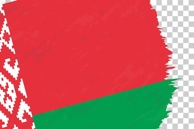 Horizontal Abstract Grunge Brushed Flag of Belarus on Transparent Grid