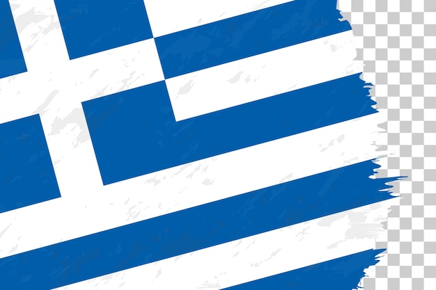 Horizontal Abstract Grunge Brushed Flag of Greece on Transparent Grid