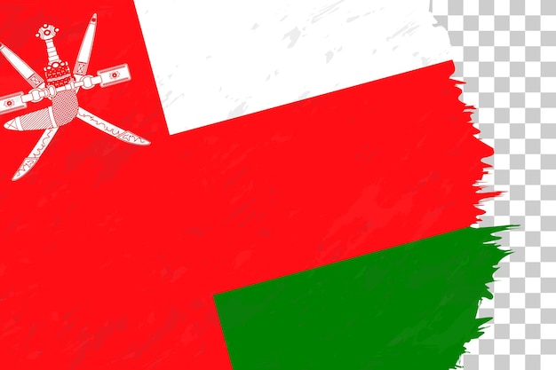 Горизонтальный абстрактный гранж-матовый флаг омана на прозрачной сетке