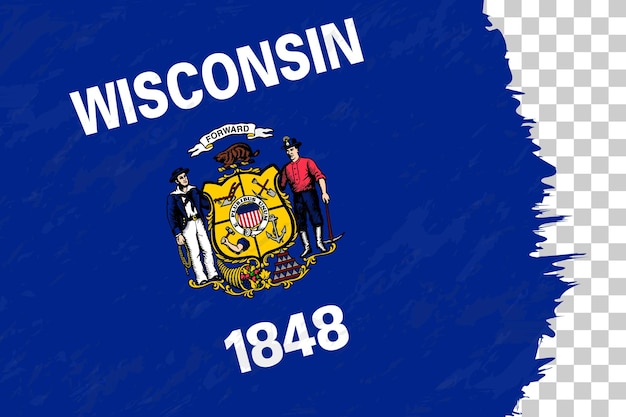 Orizzontale astratto grunge spazzolato bandiera del wisconsin sulla griglia trasparente