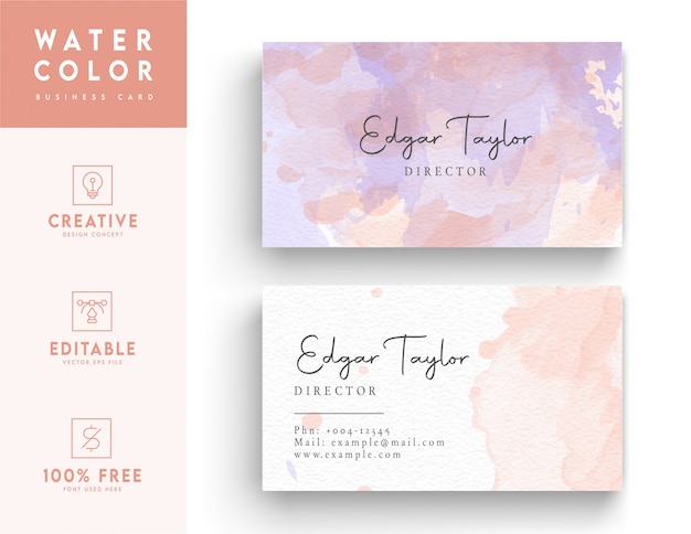 Horizontal abstract watercolor business card