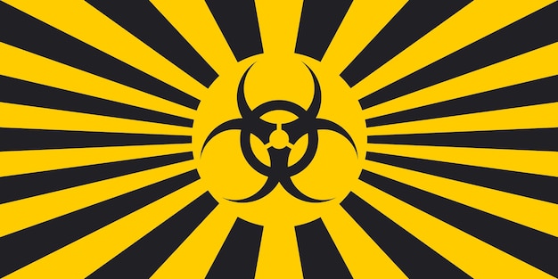 Vettore sfondo orizzontale raggi neri e gialli pericolo ncov simbolo vettore banner di quarantena avviso del pericolo contraente covid coronavirus