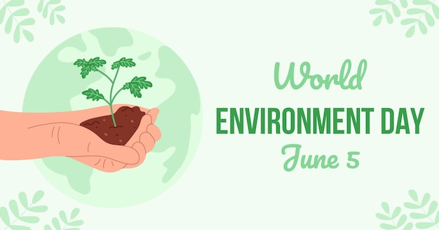 Horizontal background for celebration World Environment Day Hands holding green tree