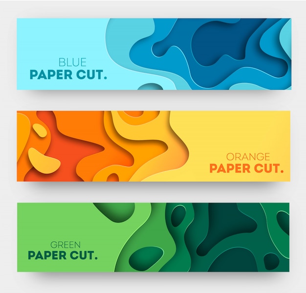 Vector horizontal background with 3d abstract design, paper cut shapes.