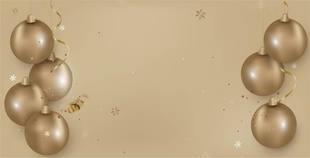 horizontal background with golden Christmas balls