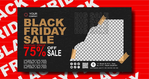 Vector horizontal banner black friday sale with discount template design