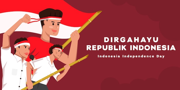 Horizontal banner dirgahayu republik indonesia with freedom fighter