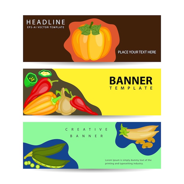 Horizontal banner for harvest festival advertisement with fresh vegetables banner set vector illustration