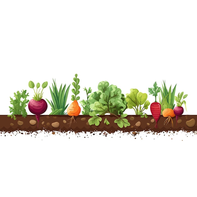 Horizontal banner made of simple vegetables flat vector style on white background