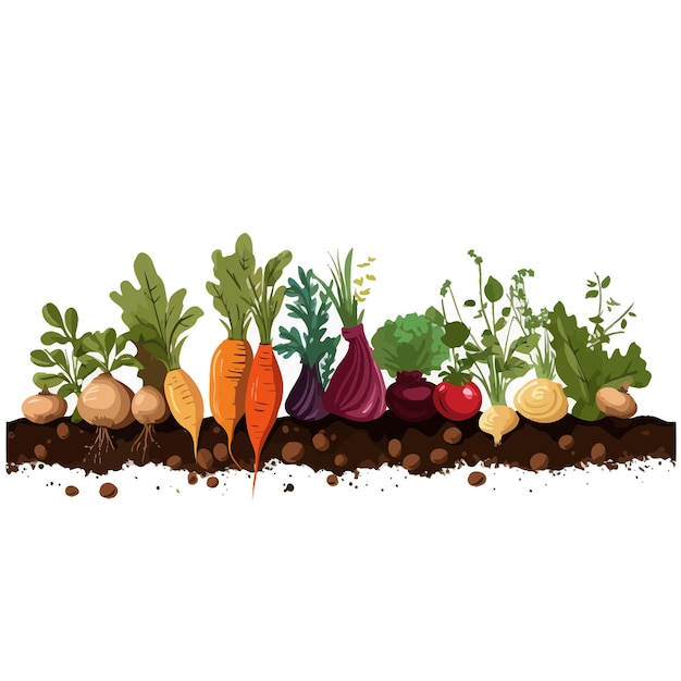 Vector horizontal banner made of simple vegetables flat vector style on white background