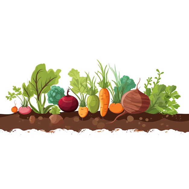 Horizontal banner made of simple vegetables flat vector style on white background