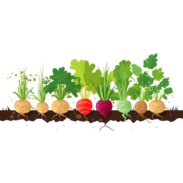 Horizontal banner made of simple vegetables flat vector style on white background