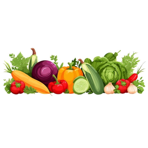 Horizontal banner made of simple vegetables flat vector style on white background