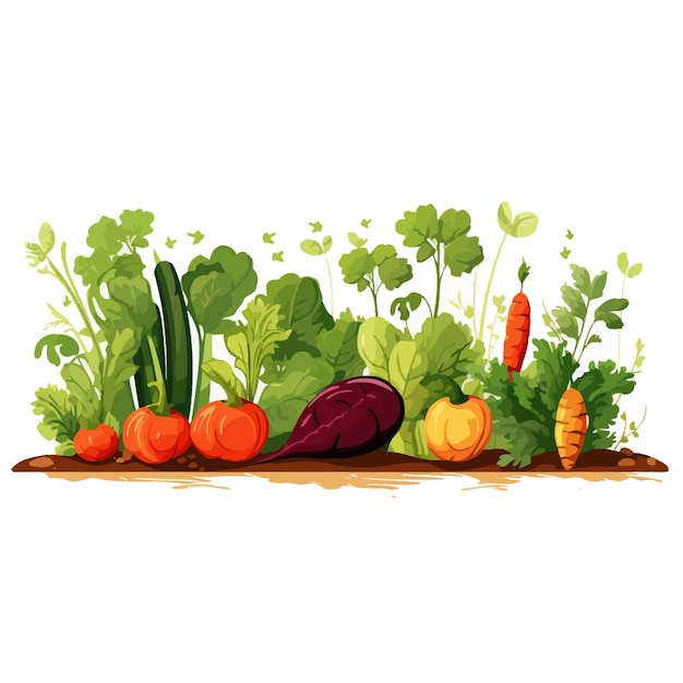 Vector horizontal banner made of simple vegetables flat vector style on white background