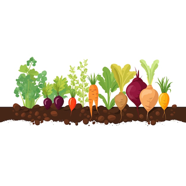 Horizontal banner made of simple vegetables flat vector style on white background
