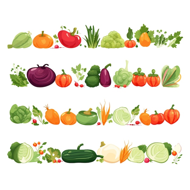 Horizontal banner made of simple vegetables flat vector style on white background