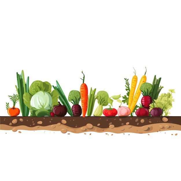 Horizontal banner made of simple vegetables flat vector style on white background