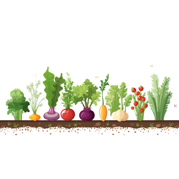 Horizontal banner made of simple vegetables flat vector style on white background