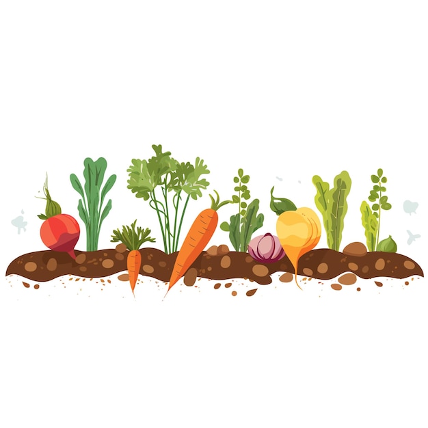 Horizontal banner made of simple vegetables flat vector style on white background