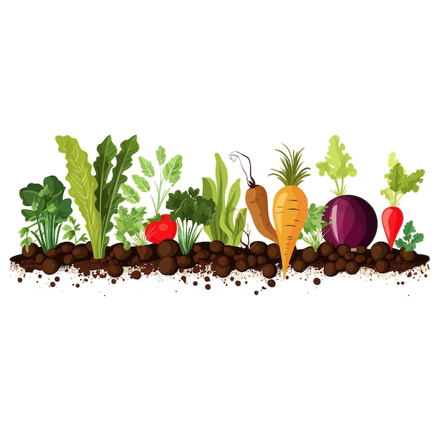 Horizontal banner made of simple vegetables flat vector style on white background