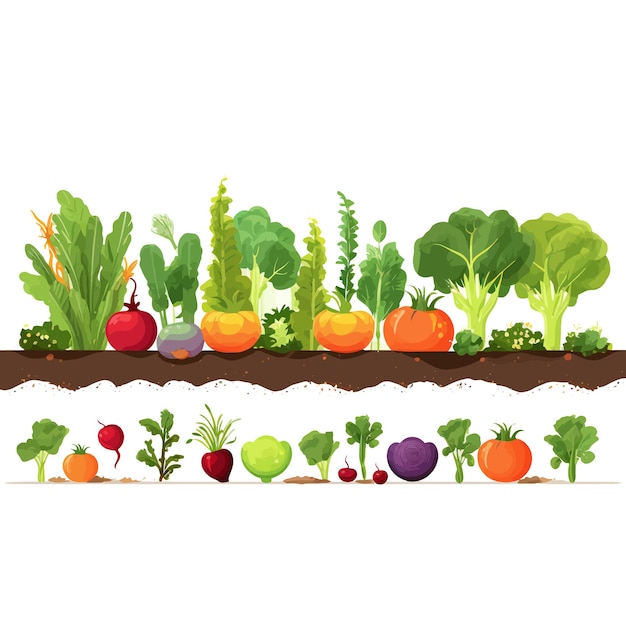 Horizontal banner made of simple vegetables flat vector style on white background