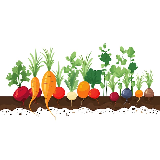 Horizontal banner made of simple vegetables flat vector style on white background